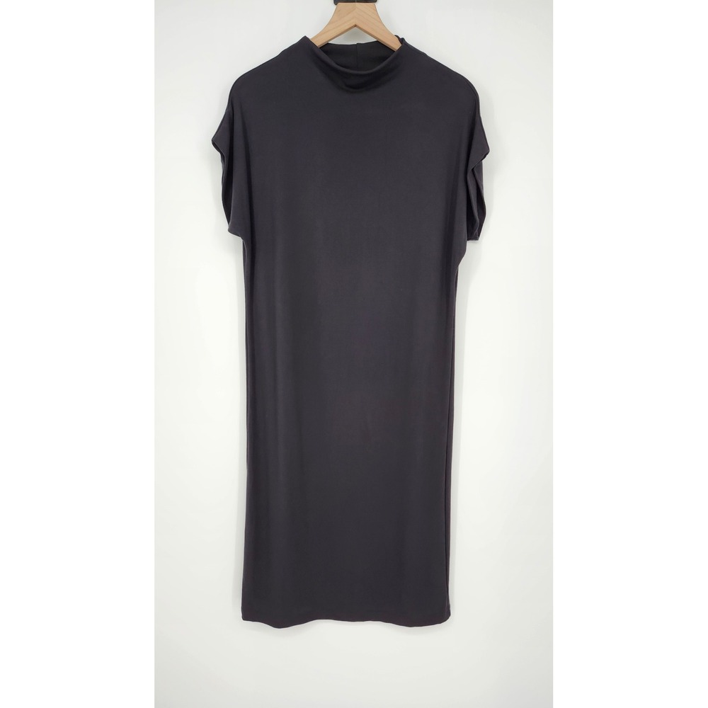 Clara Sun Woo Black Mock Neck Midi Dress Womens Small LBD Contemporary Chic